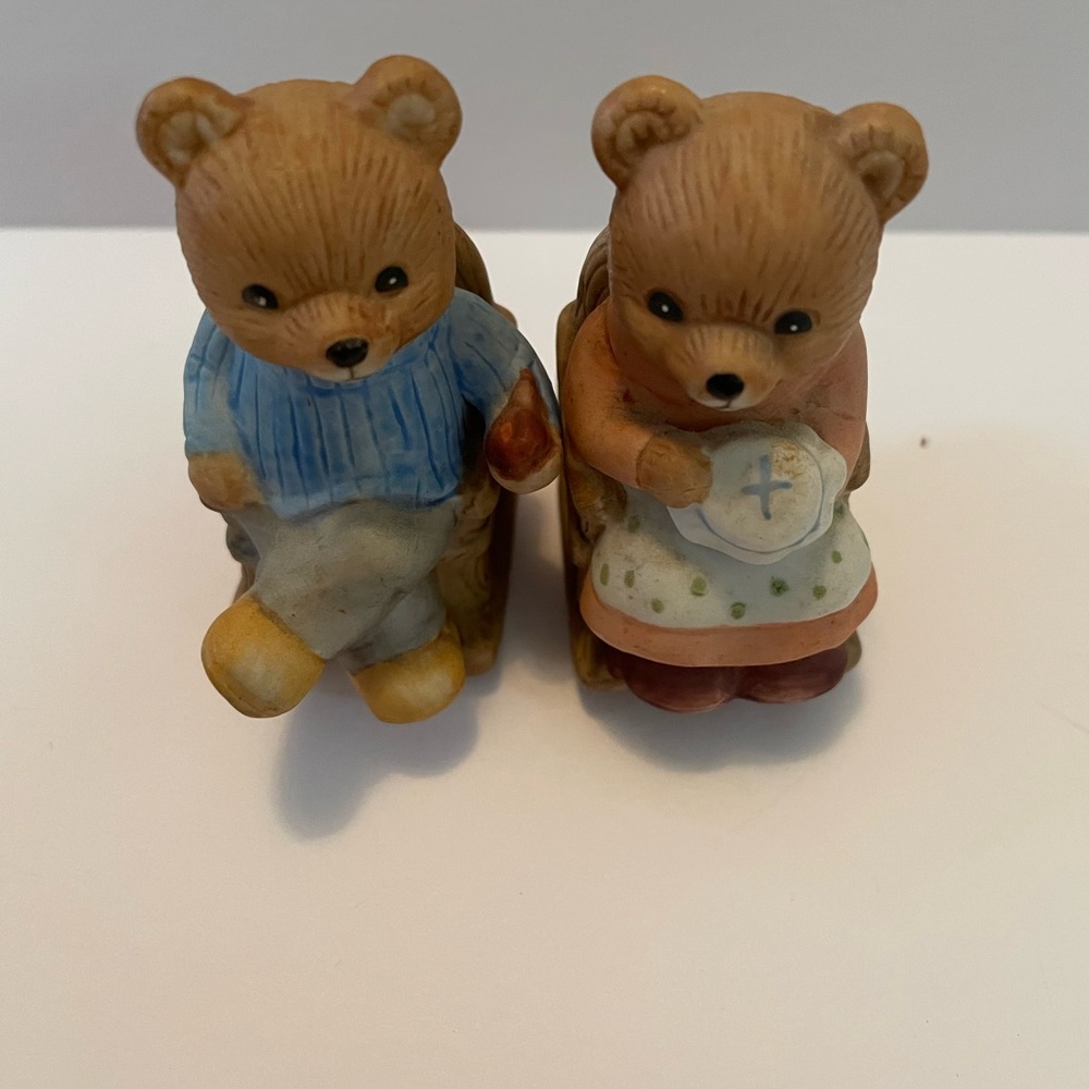 Charming Bear Figurine Set - Blue and Brown